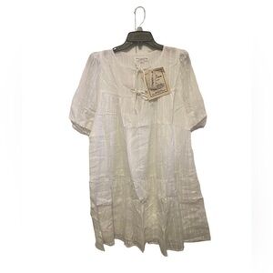Emerson Fry India Collection White Organic Cotton Flowy Mini Dress Small XS